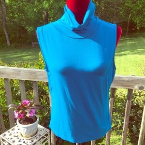 •• LIZ CLAIBORNE •• Sleeveless Turtleneck Blue Top • Women’s Large